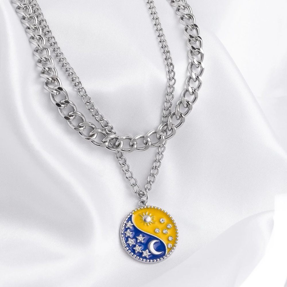 Silver and Blue Yin Yang Pendant Necklace